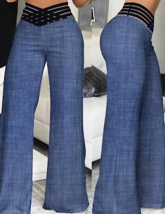 Women's Cutout Belt High-Waist Straight-Leg Wide-Leg Pants