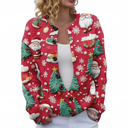 Women's Christmas Reindeer Snowman Print Faux Sweater Cardigan