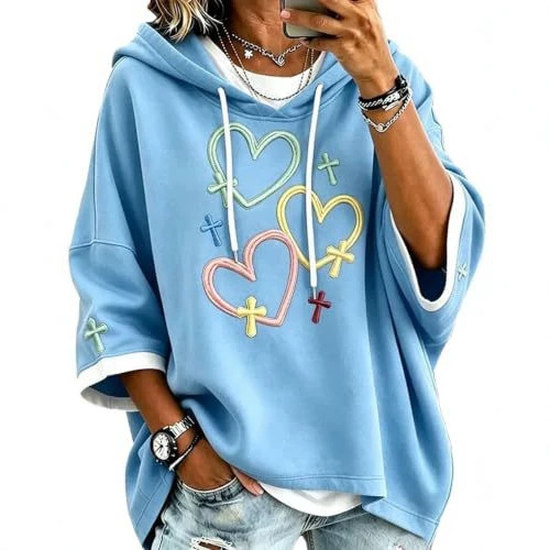Women's Heart Cross Print Casual Hoodie