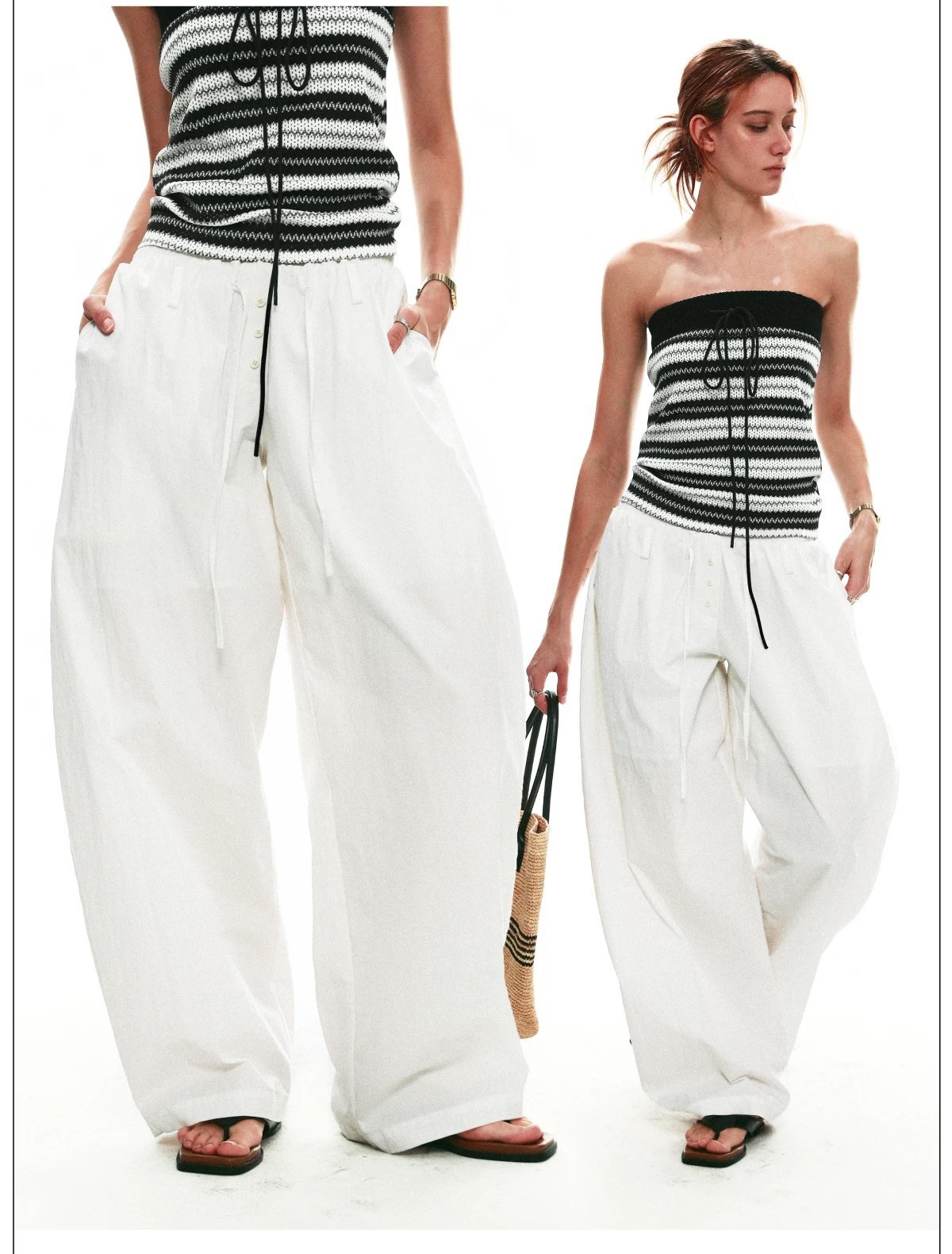 Women's French Style Balloon Pants High Waist Pleated Loose Fit