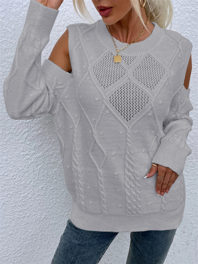 Off-Shoulder Cutout Knit Pullover Sweater