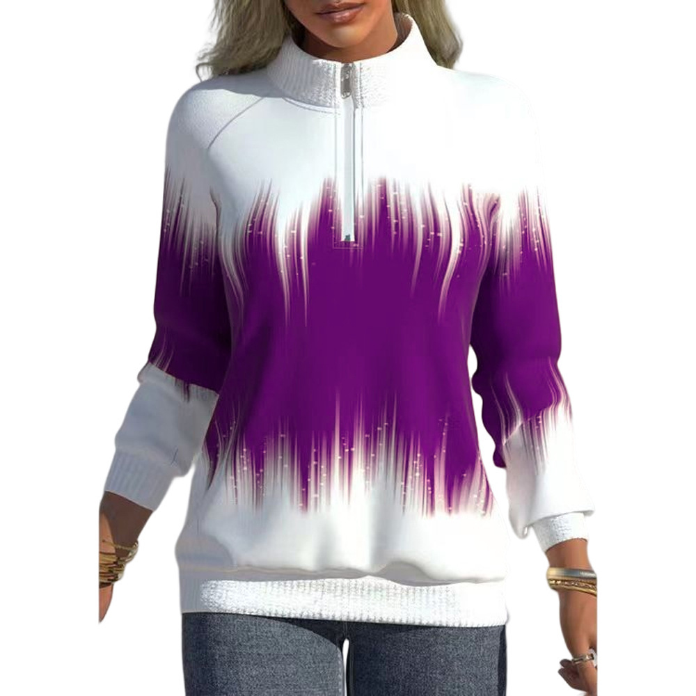 Women's Gradient Print Half-Turtleneck Zip Long-Sleeve Sweatshirt
