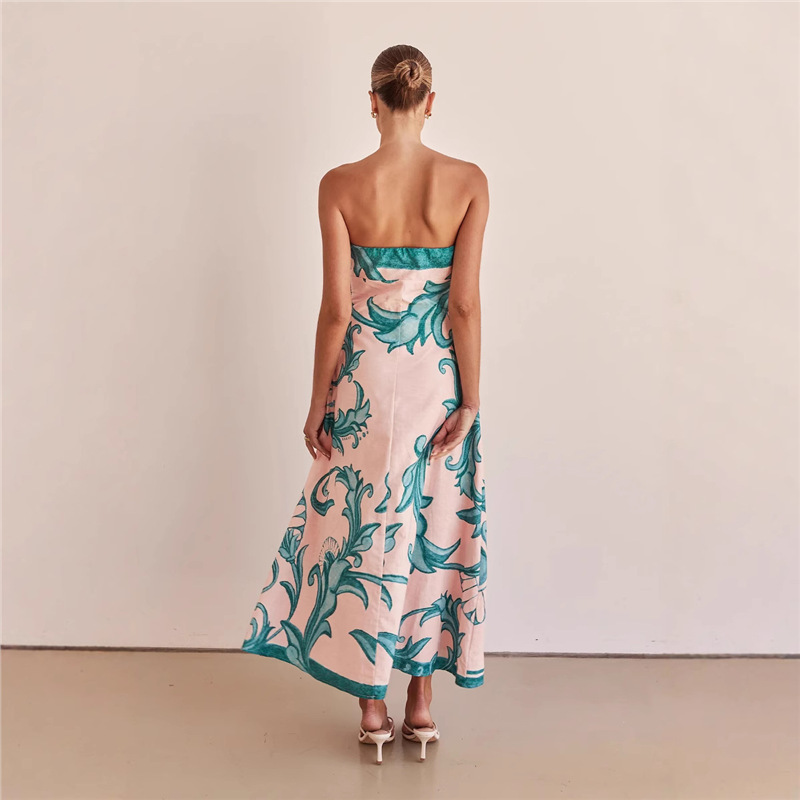 Women's Sleeveless Printed Bodycon Midi Dress with High Waist