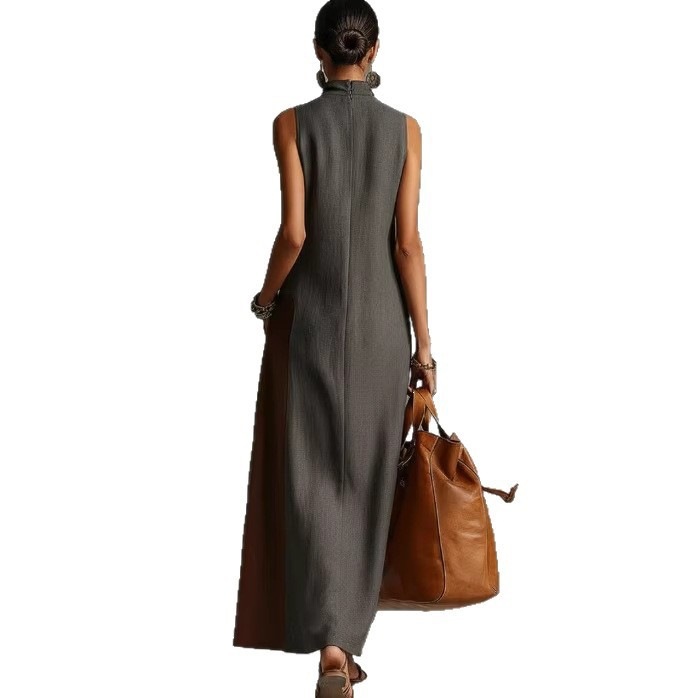 Colorblock Halter Neck Cutout Sleeveless Jumpsuit with Side Pockets