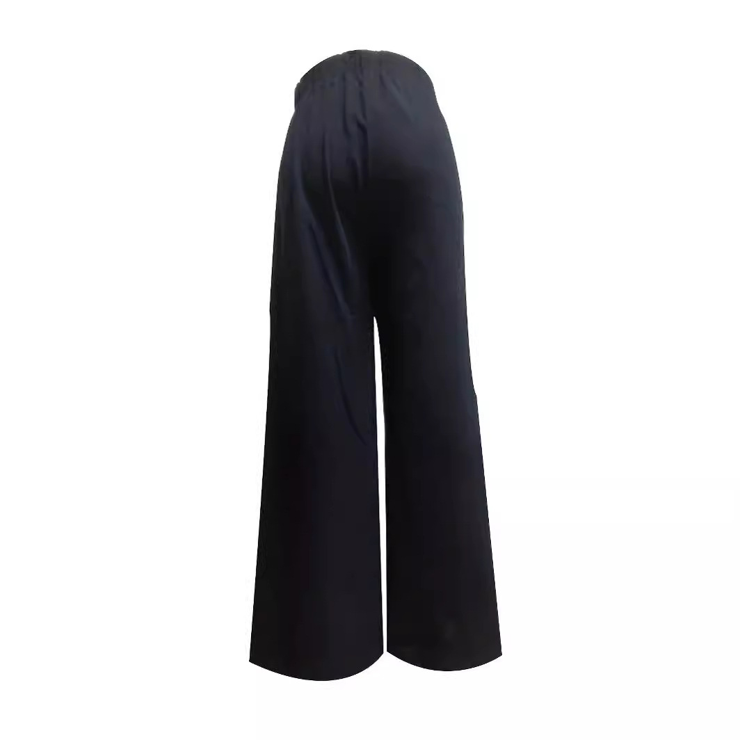 Women's Cotton Wide-Leg Drawstring Pants with Slit