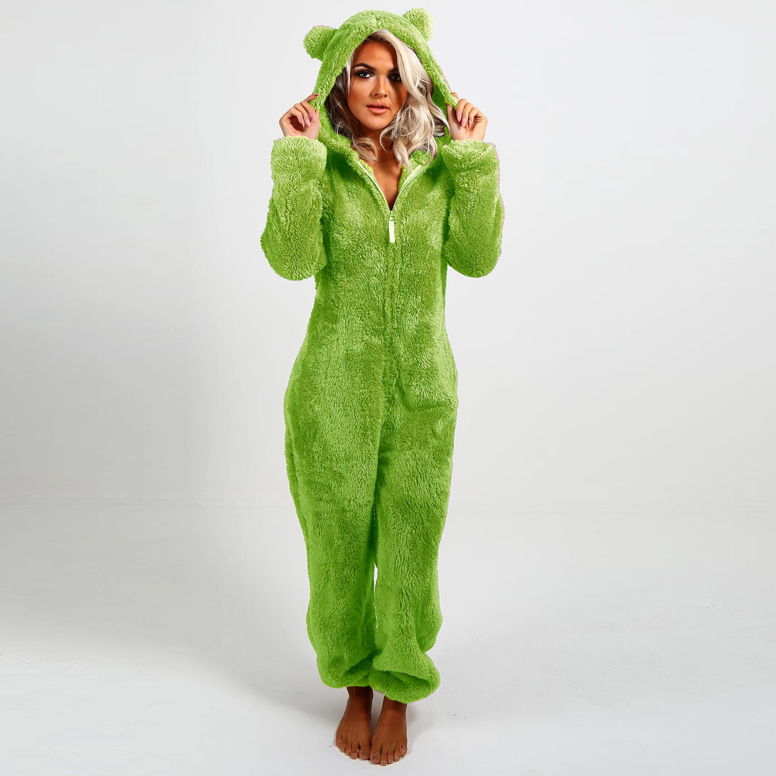 Women's Fleece-Lined Hooded Onesie Pajama Jumpsuit