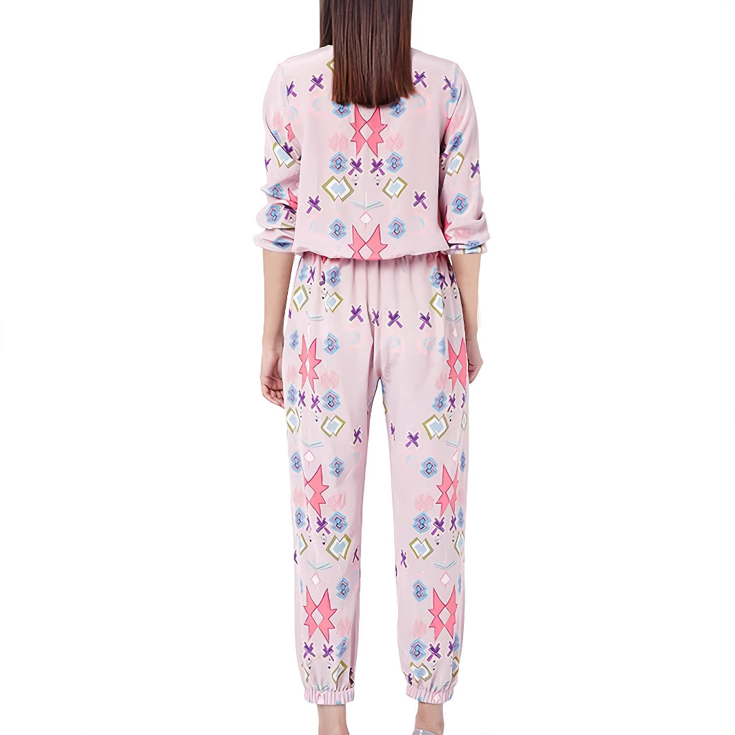 Women's Printed Long Sleeve Top and Pants Lounge Set