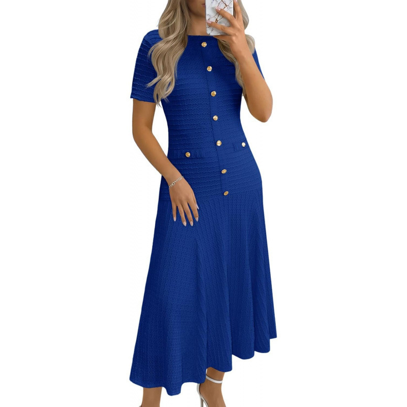 Elegant Solid Short-Sleeve Bodycon Knit Dress