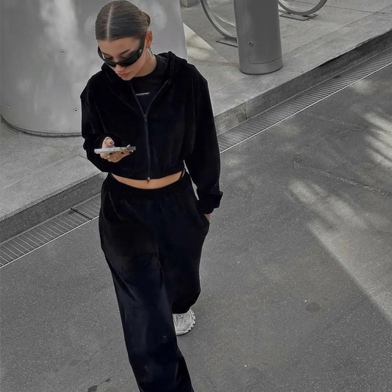Women's Casual Hooded Cardigan and Pants Two-Piece Set