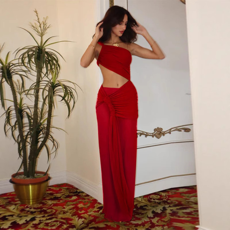 Women's Sheer Mesh One-Shoulder Cutout Bodycon Dress
