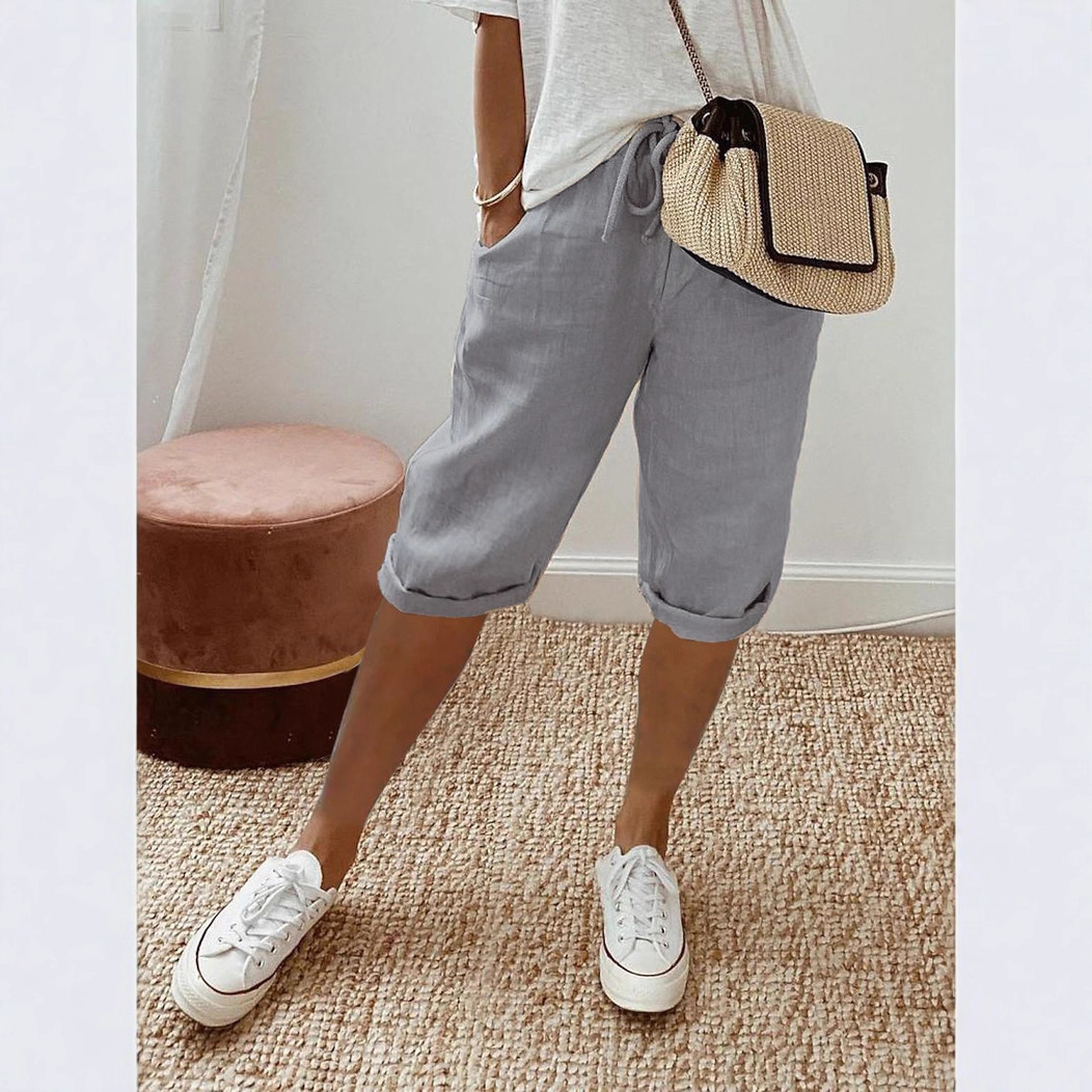 Women's Cotton-Linen Blend Elastic Waist Casual Shorts with Pockets