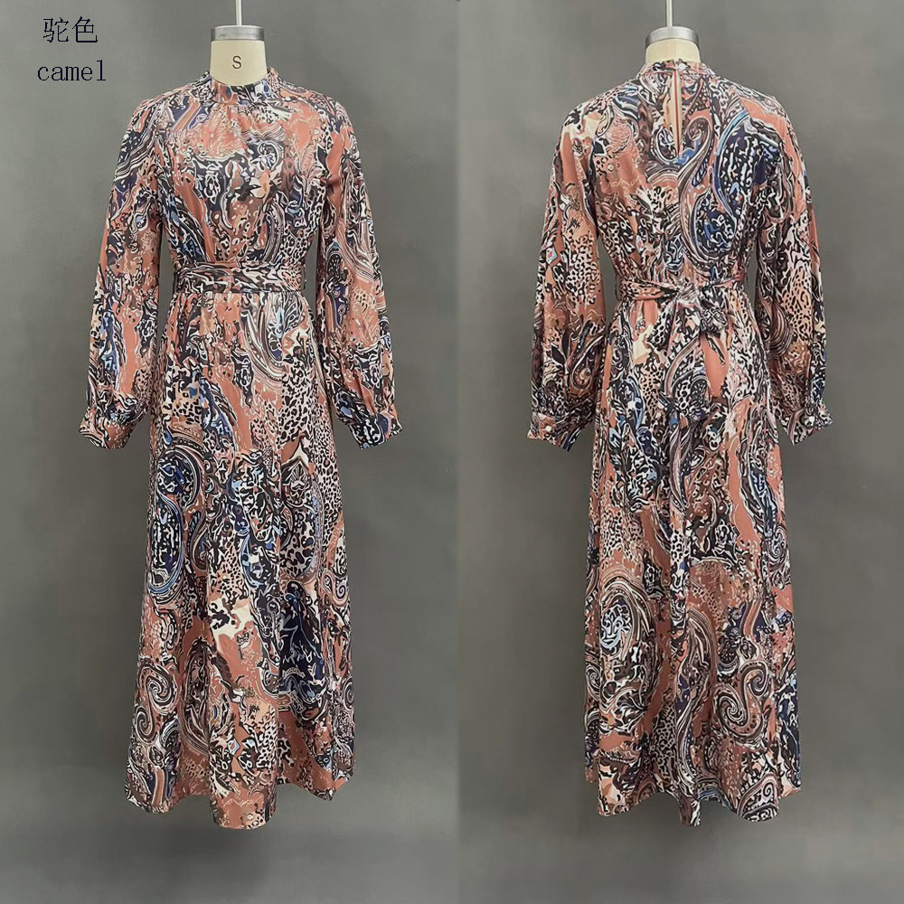 Bohemian Floral Print Long Sleeve Lantern Sleeve Maxi Dress