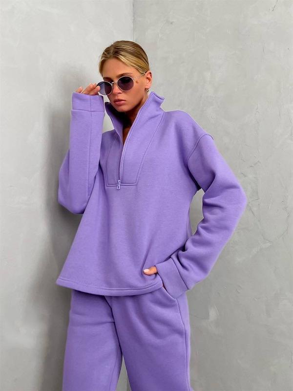 Women's Long Sleeve Stand Collar Zip Two-Piece Tracksuit Set
