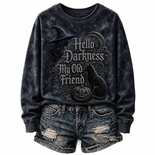 Women's Witch Cat Halloween Print Casual Sweatshirt