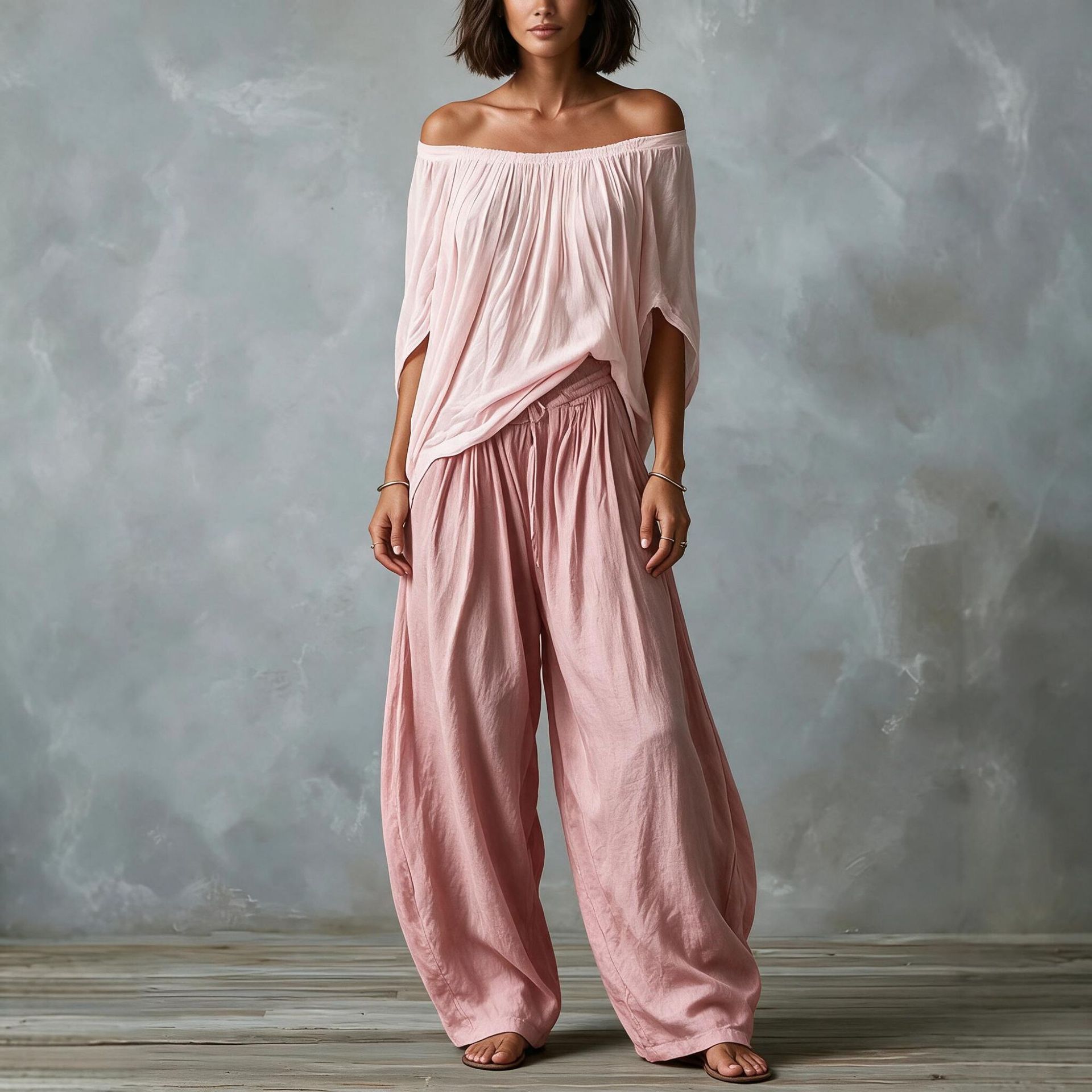 Women's Off-Shoulder Top & Wide-Leg Pants Set Casual Two-Piece