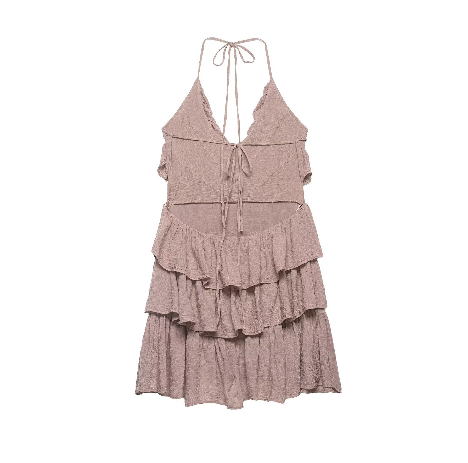 Sexy Open-Back Tiered Halter Dress