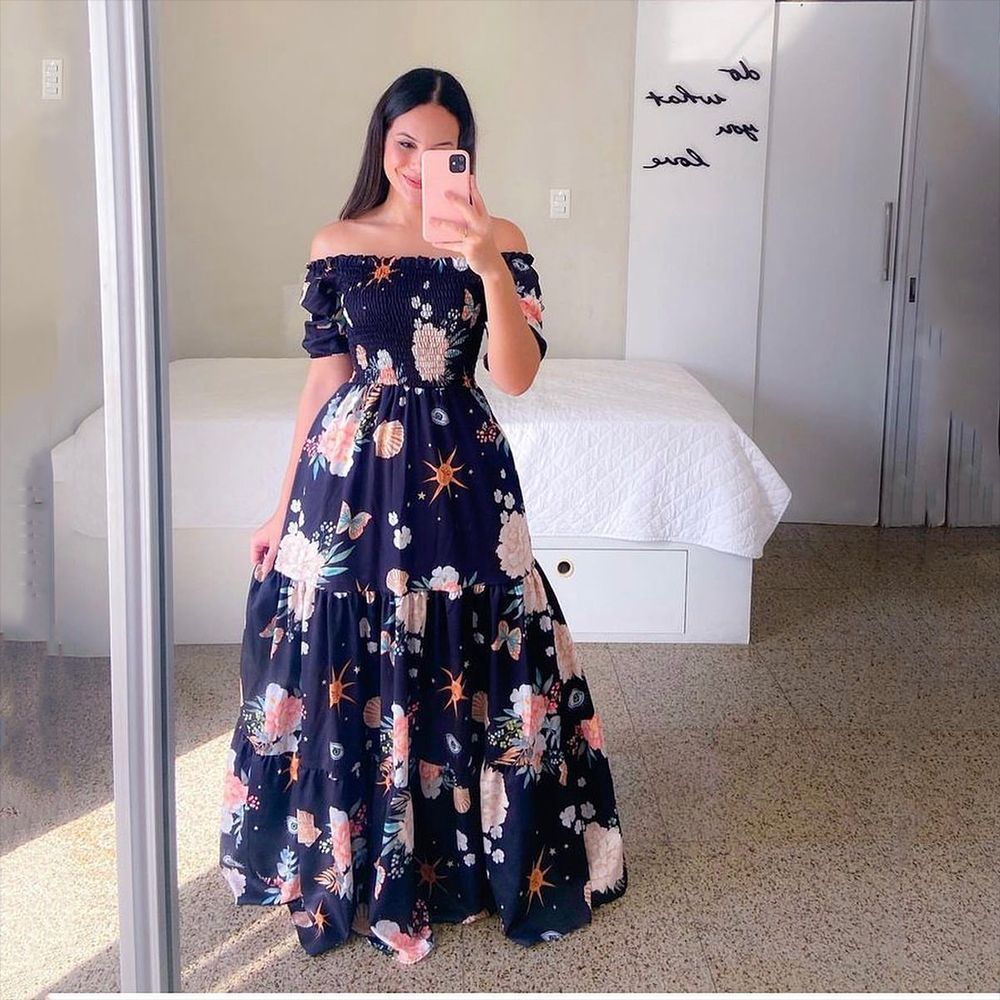 Off-Shoulder Floral Print Long Fairy Dress