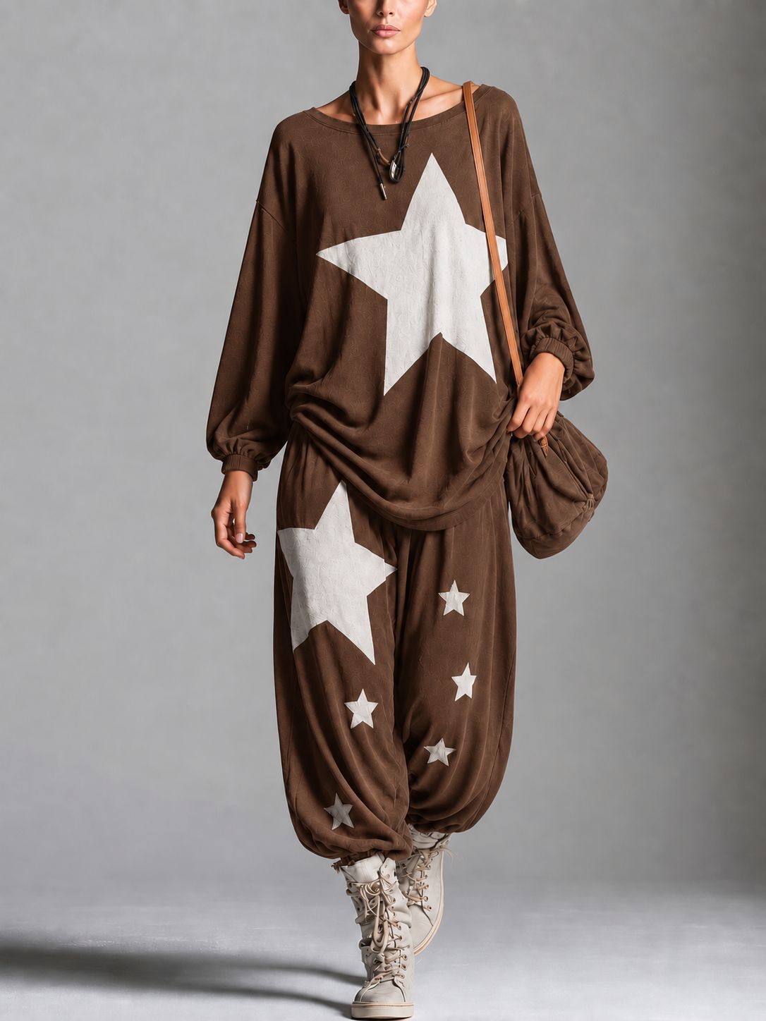 Women's Casual Sweatshirt and Pants Set with Galaxy Print