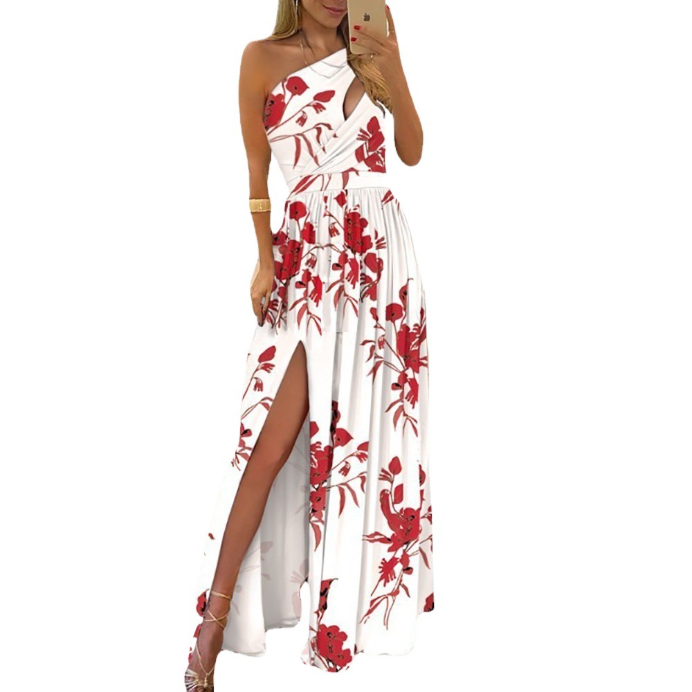 One-Shoulder Sleeveless High-Waist Slit Maxi Dress