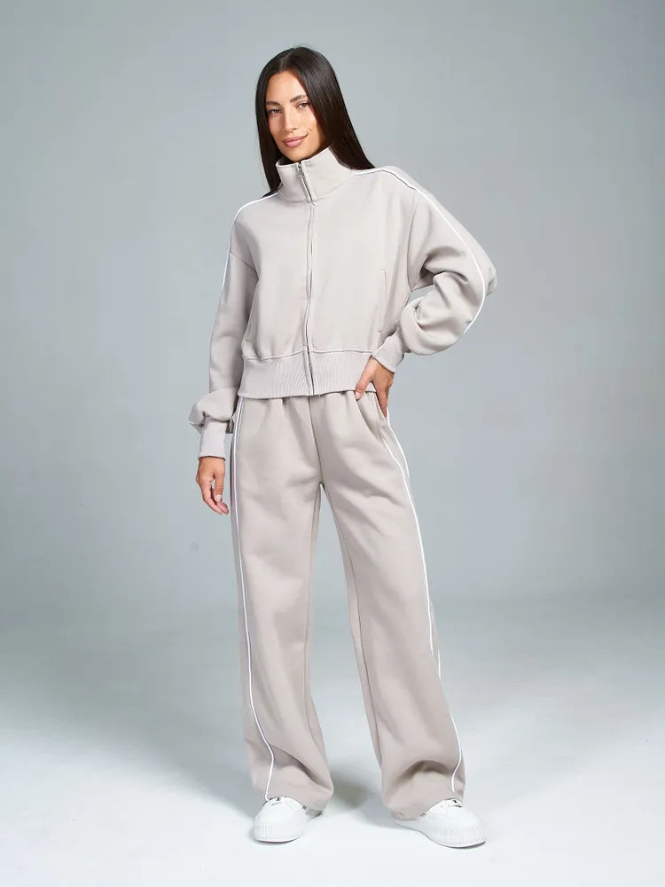 Women's Striped Hoodie and Pants Lounge Set, Loose Fit