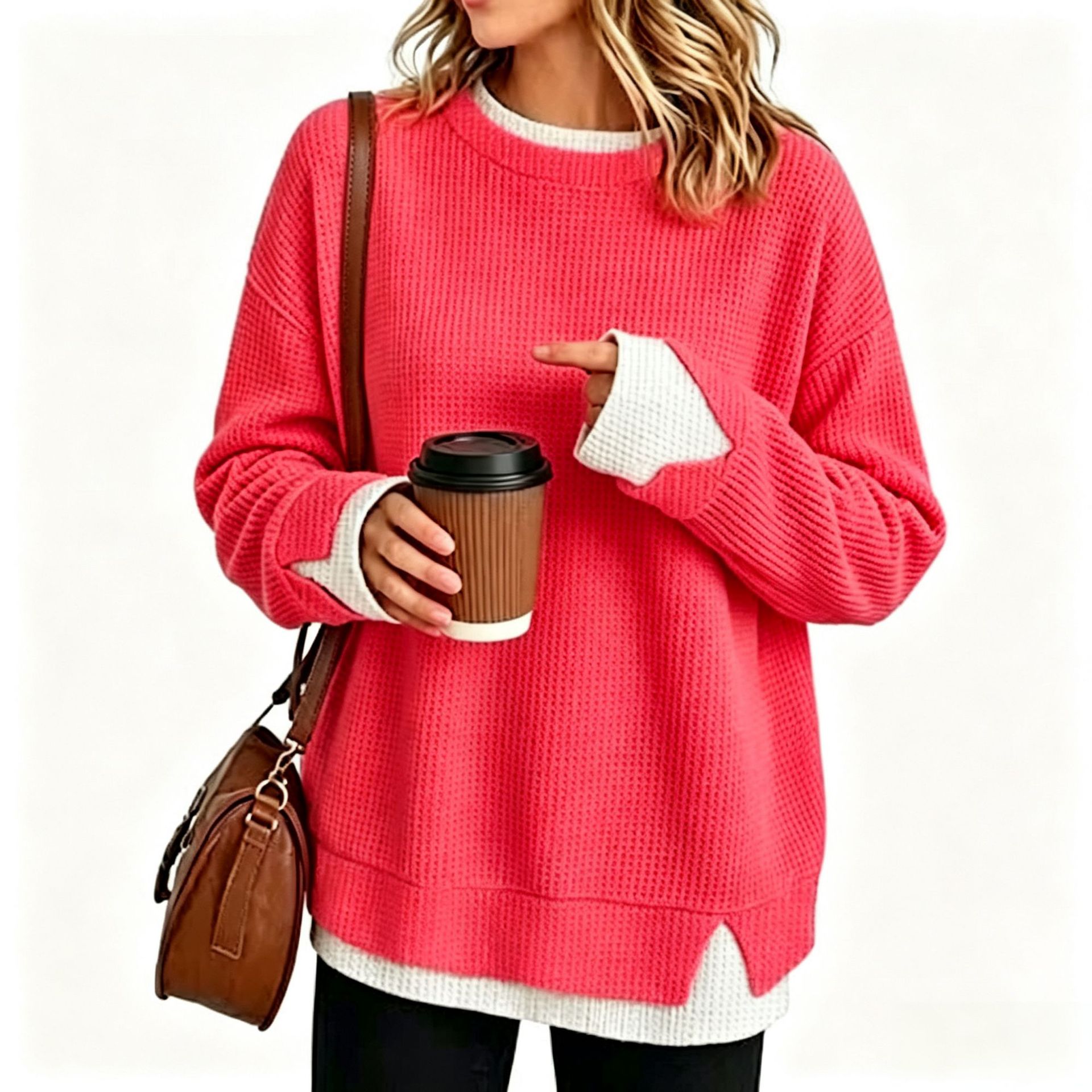 Women's Casual Loose Faux-Layer Long-Sleeve Sweatshirt