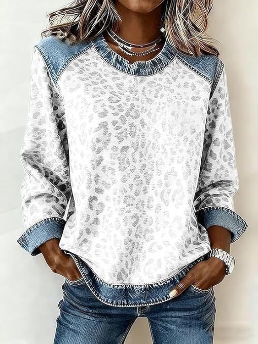Women's Leopard Polka Dot Print Casual Sweatshirt