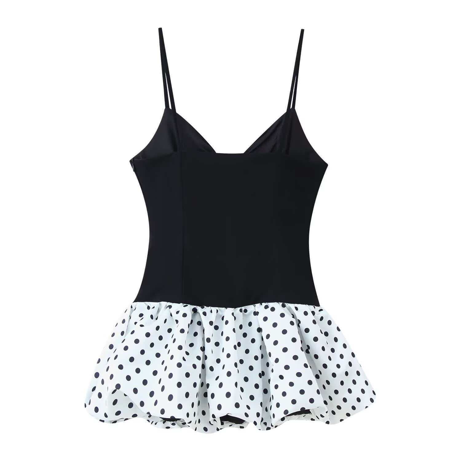 Women's Summer V-Neck Sleeveless Polka Dot Spliced Cami Dress