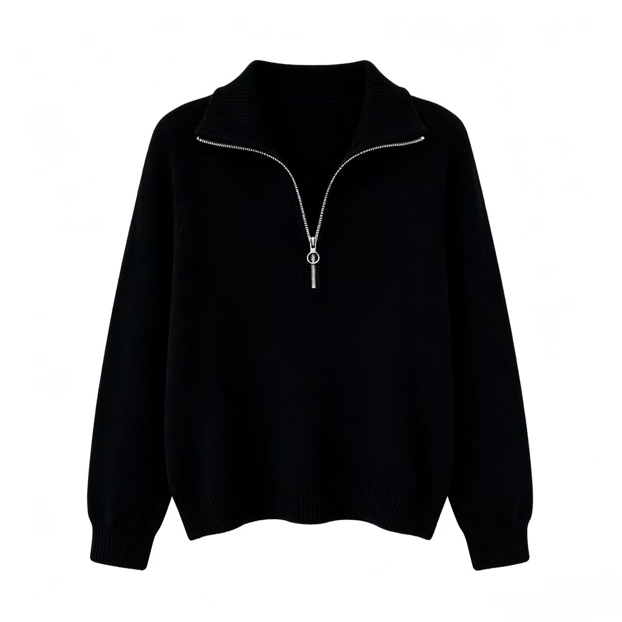 Loose Fit Long Sleeve Half-Zip Solid Knit Sweater