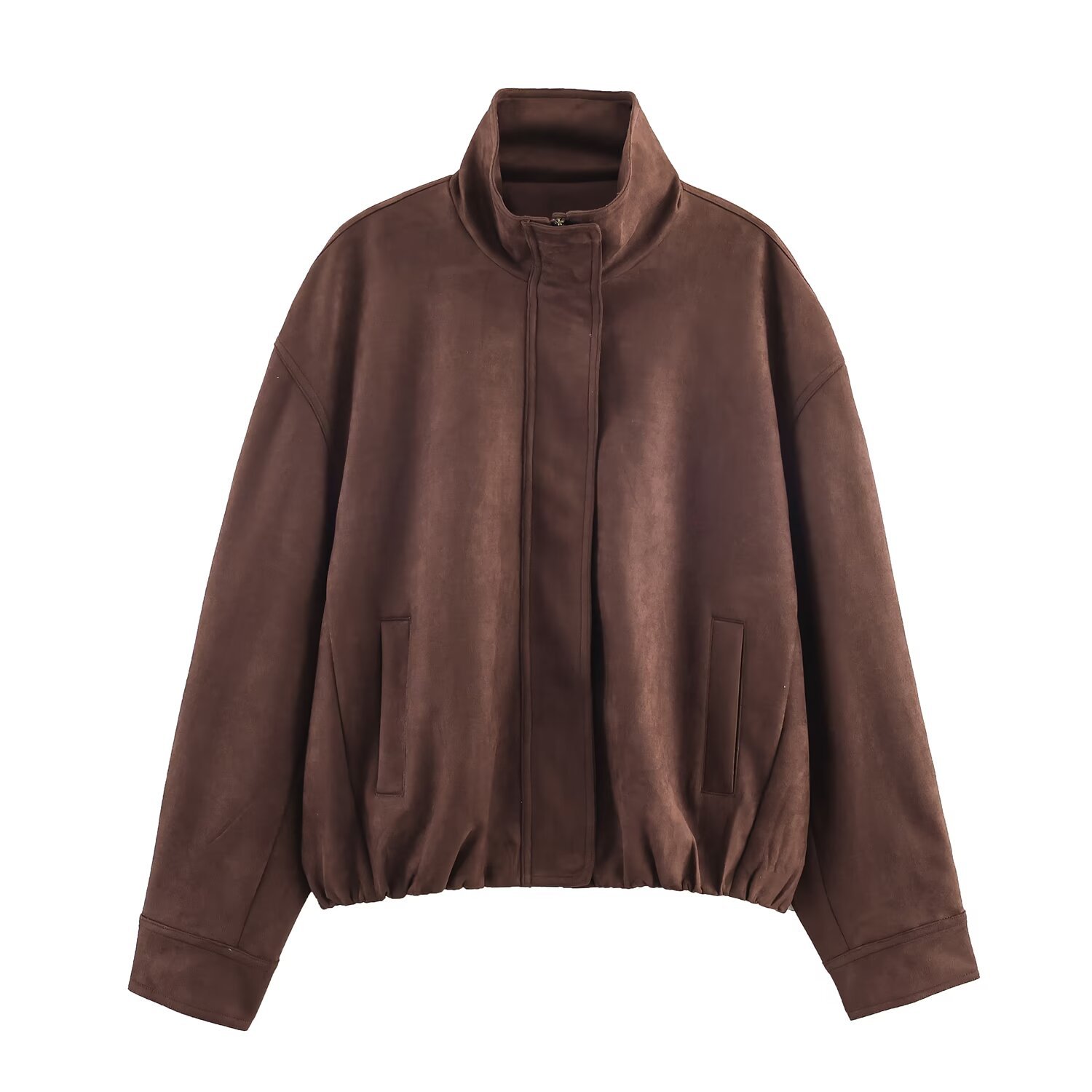 Women's Faux Suede Zip-Up Jacket with Pockets