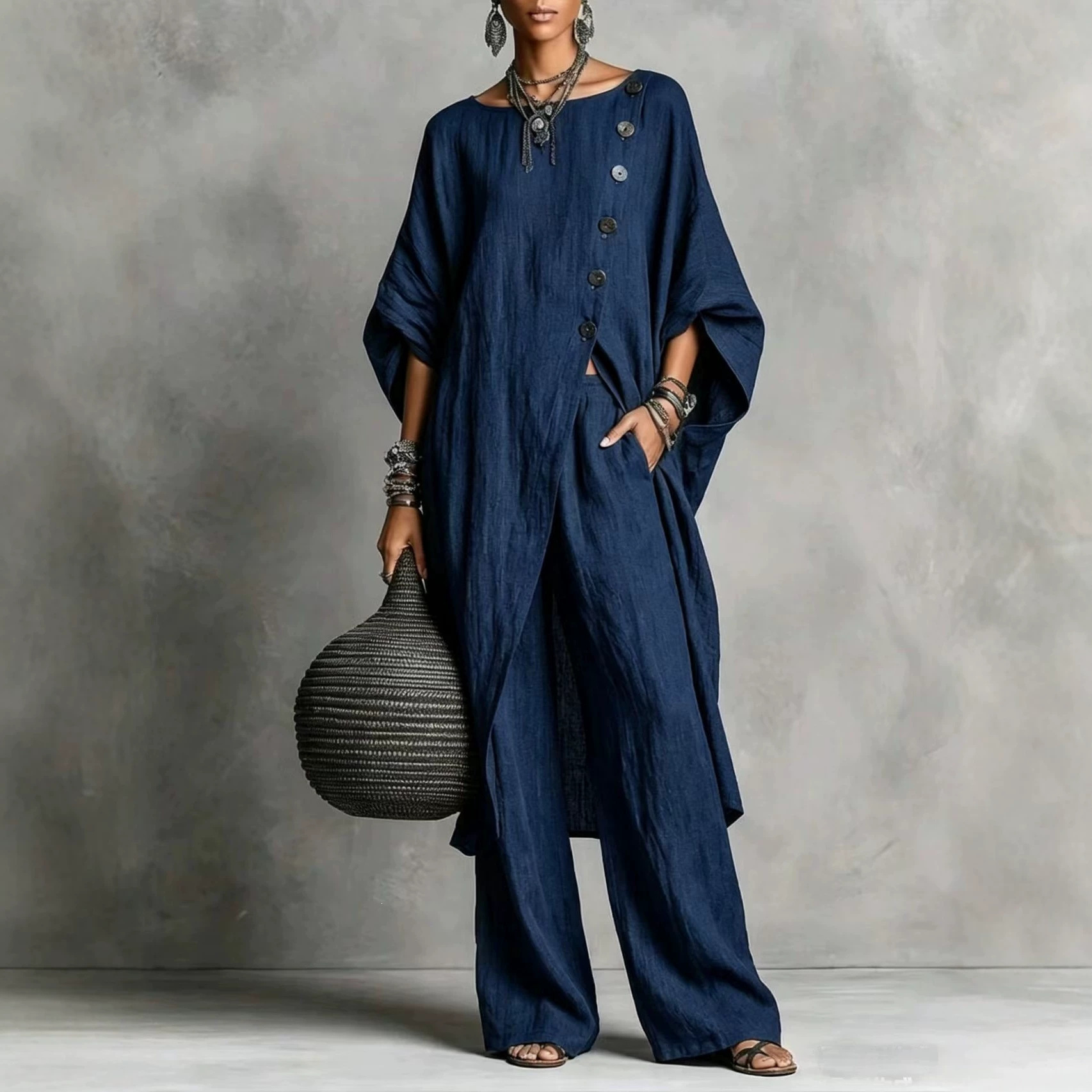 Women's Asymmetric Shirt and Pants Set Casual Urban Chic