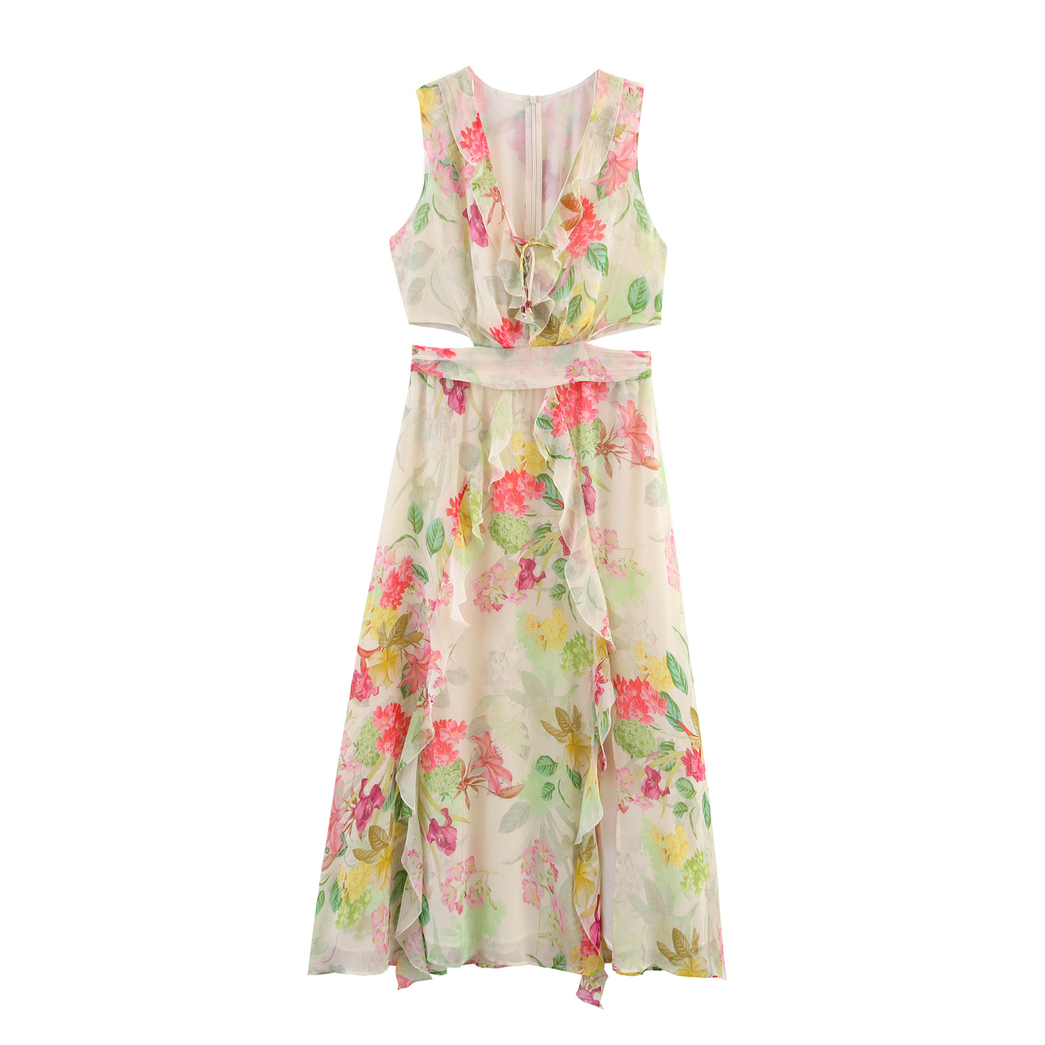 Women's Floral Print Cutout High-Waist Sleeveless Long Dress