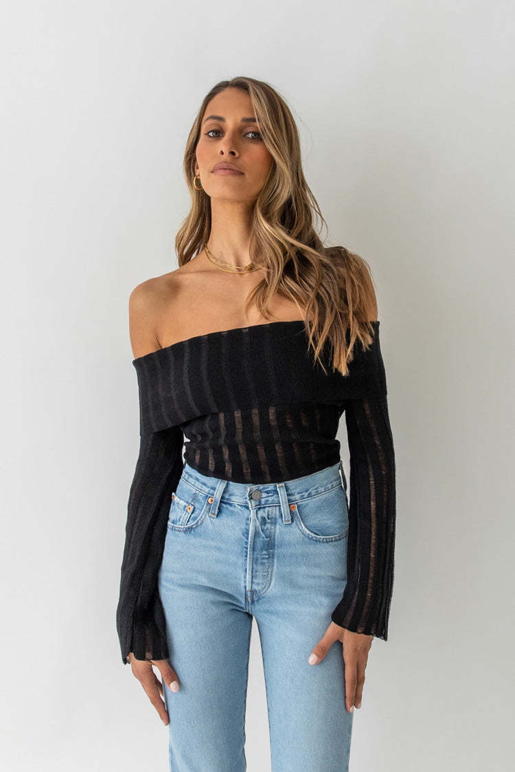 Women's Off-Shoulder Long-Sleeve Knit Top Slimming Sexy Pullover