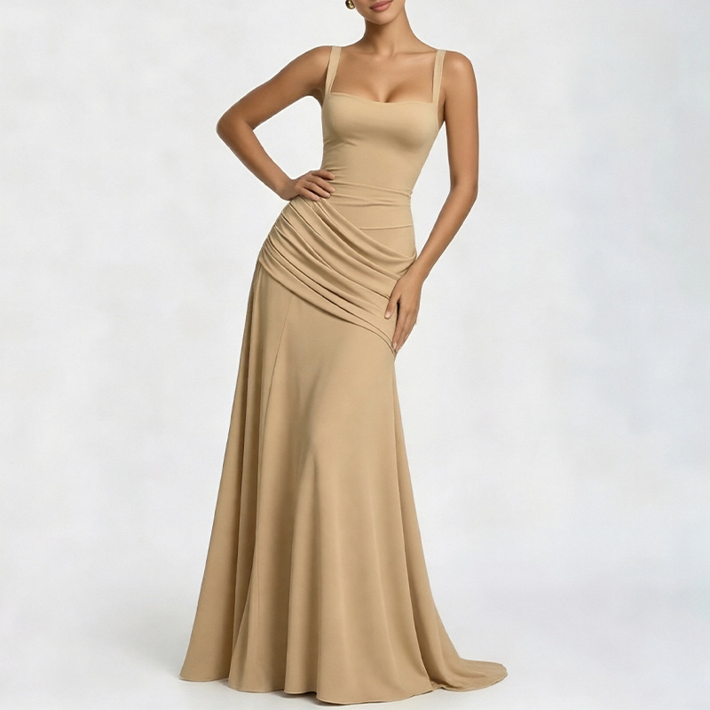 Women's Summer Sleeveless A-Line Midi Dress with Waist Tie