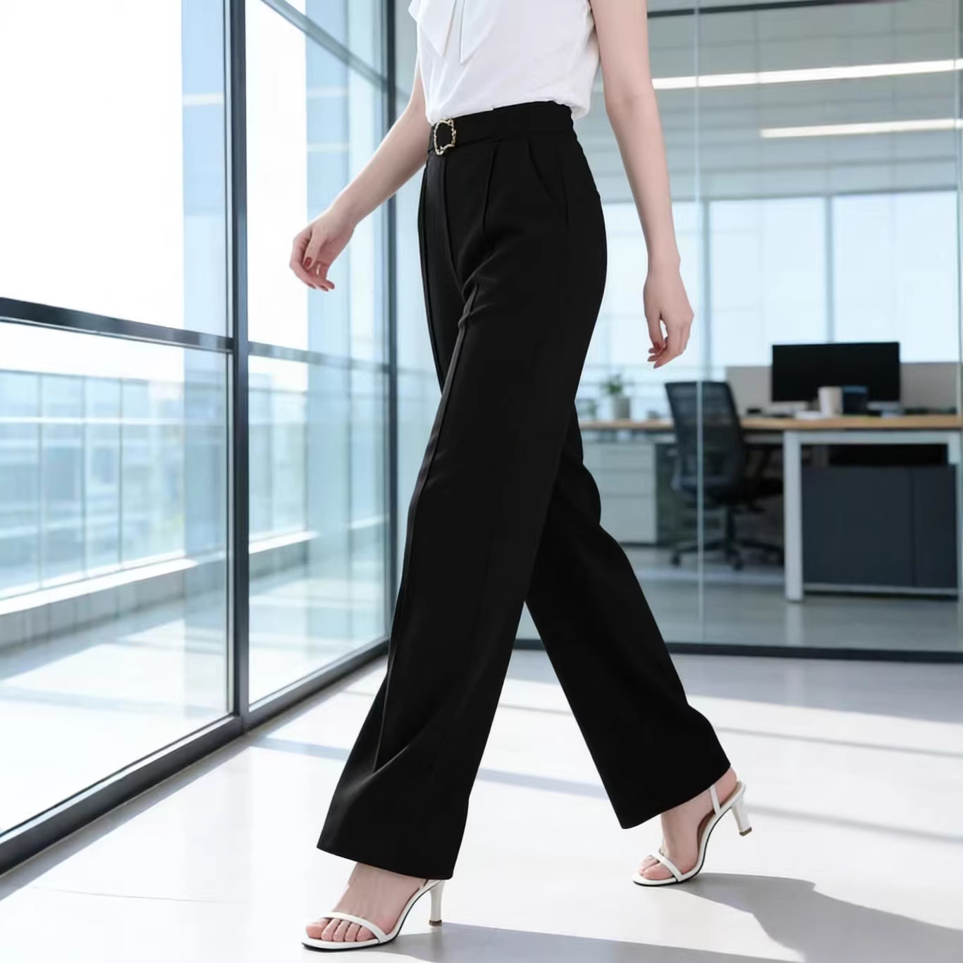 Women's High-Waist Flared Pants Solid Color Draped Casual