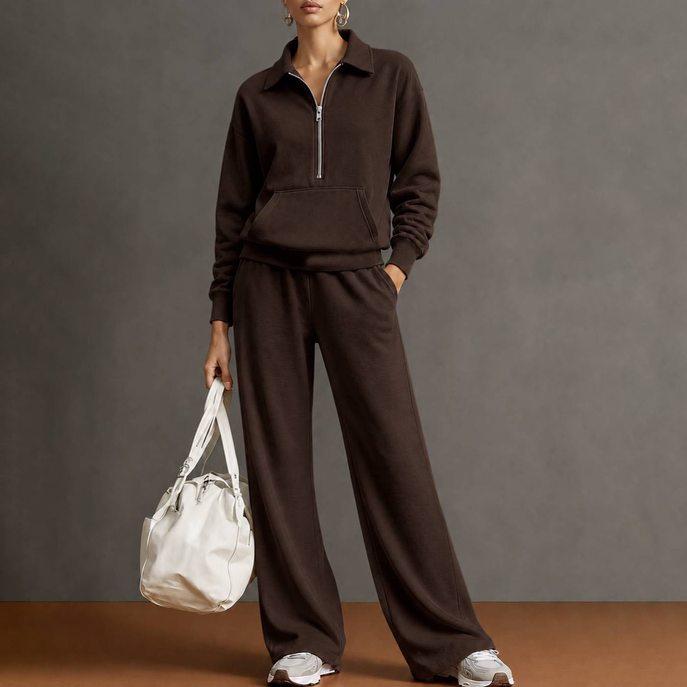 Women's Casual Solid Color Two-Piece Sweatshirt Set