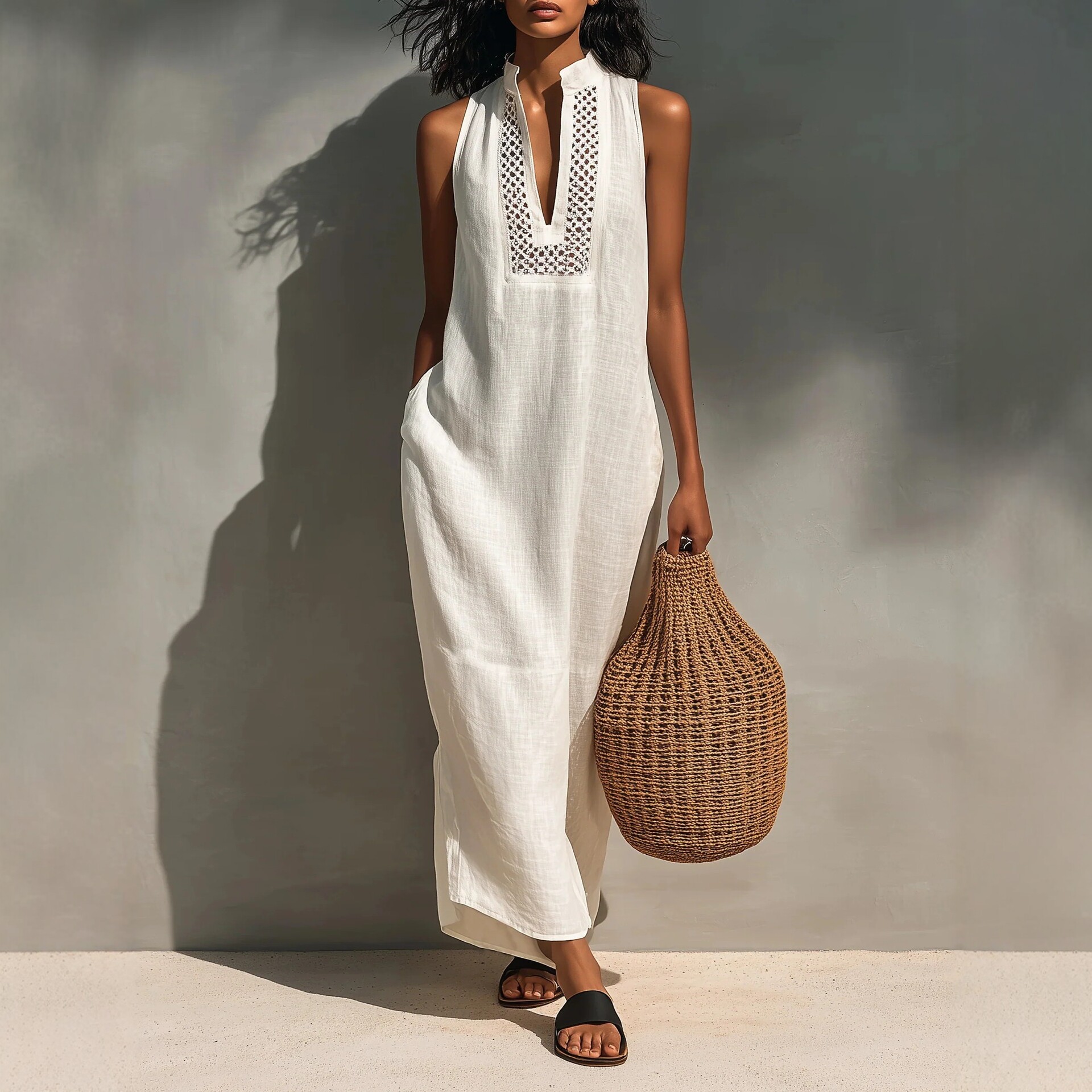 Women's Summer Sleeveless V-Neck Cutout Long Dress