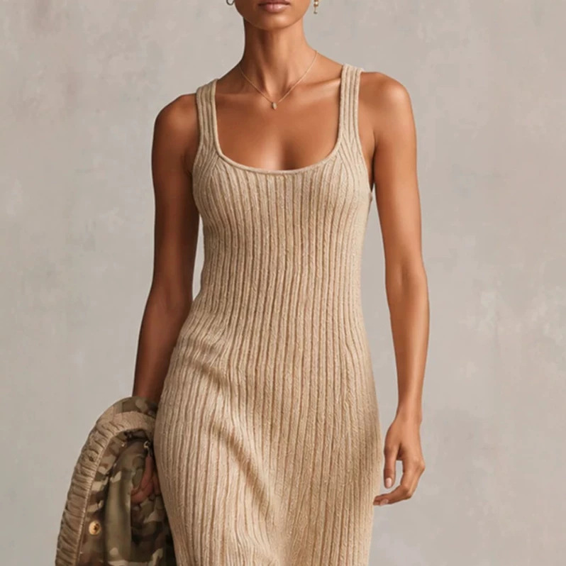 Elegant Sleeveless Crewneck Bodycon Maxi Dress