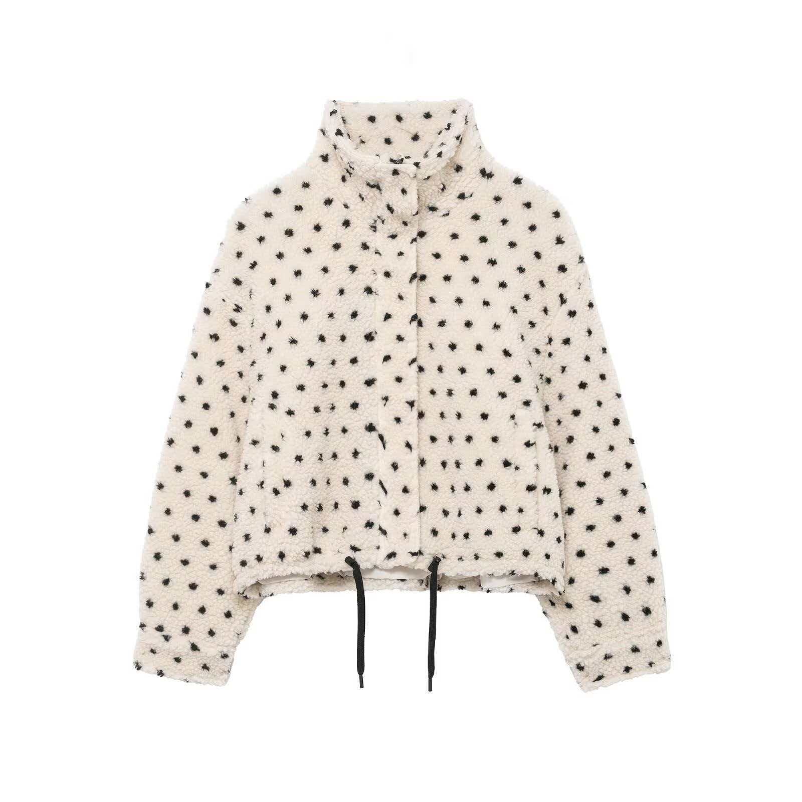 Women's Retro Polka Dot Fleece Zip-Up Jacket