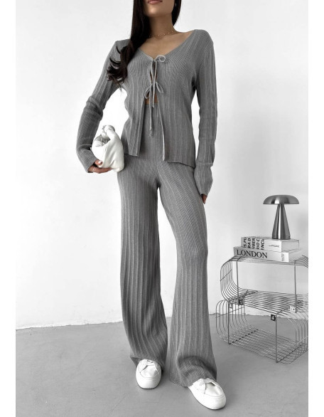 Women's Long Sleeve Tie-Front Cardigan and Pants Set