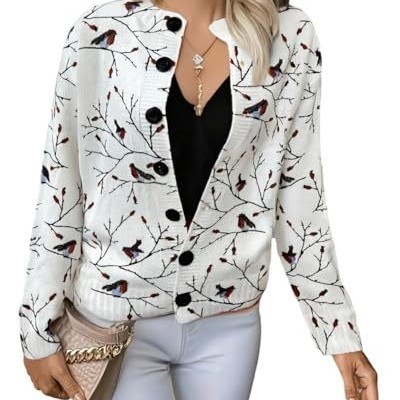Women's Animal Boho Print Button Cardigan Sweater