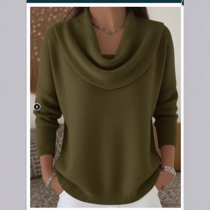 Women's Solid Color Knit Long-Sleeve Pullover Sweater