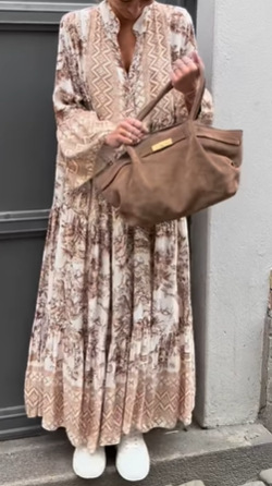 Floral Tie-Dye Print Bell Sleeve Long Dress