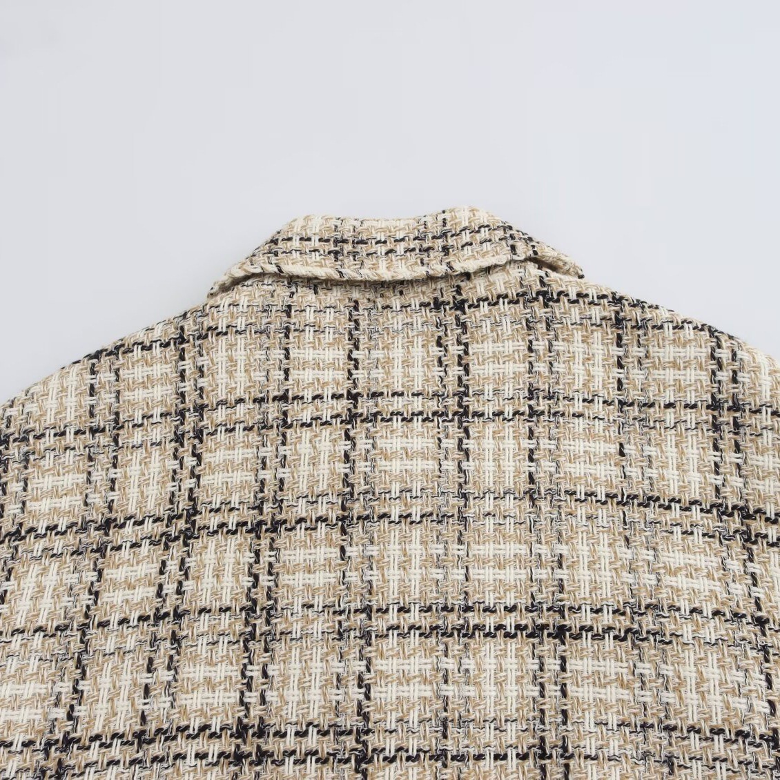 Women's Textured Plaid Lapel Long-Sleeve Short Jacket