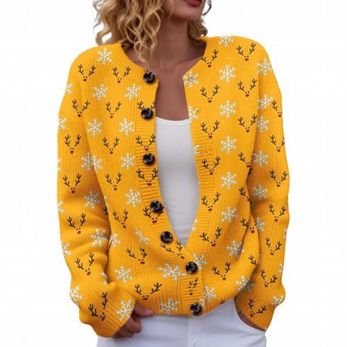 Women's Christmas Snowman Tree Print Button Cardigan