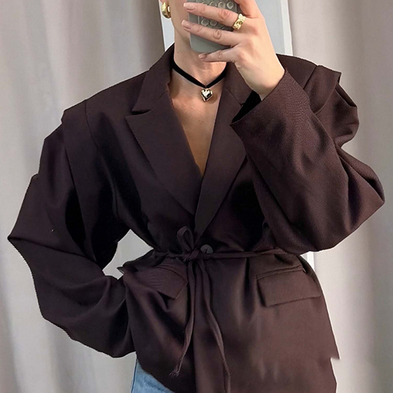 Women's V-Neck Belted Waist-Slimming Loose Fit Jacket