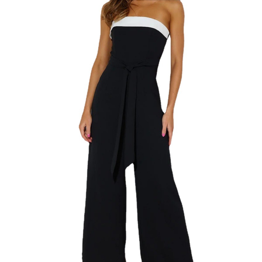 Women's Colorblock Off-Shoulder Belted Long Jumpsuit