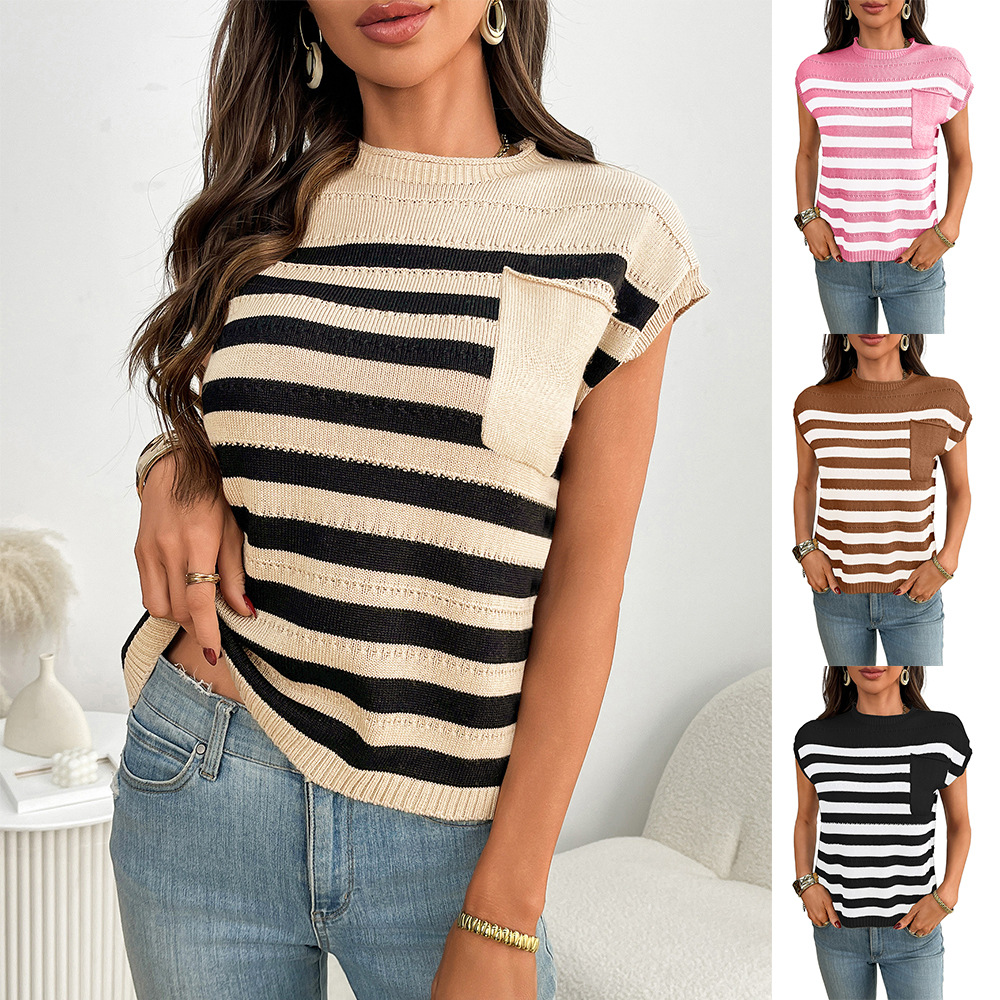 Women's Striped Crewneck Chunky Knit Sweater