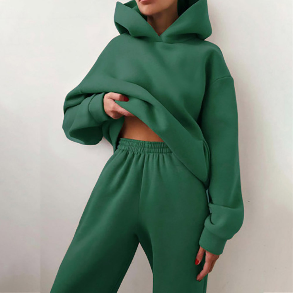 Women's Solid Hoodie and Pants Set Casual Two-Piece