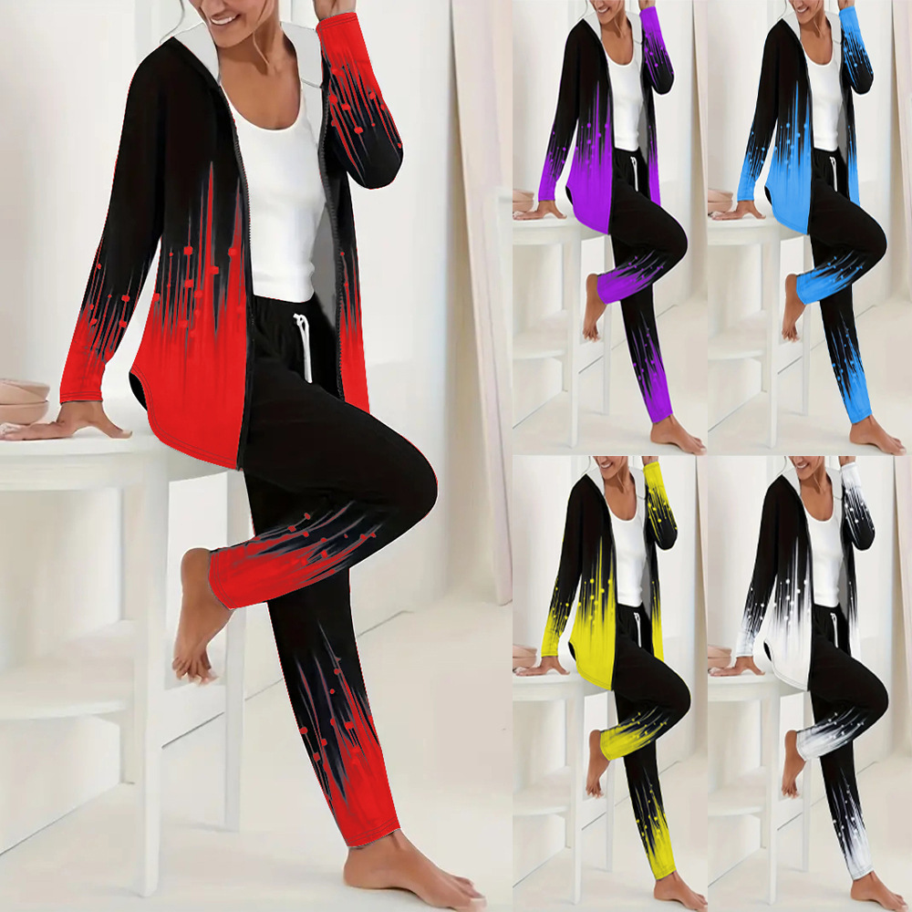 Women's 3D Digital Print Hooded Top and Pants Set Casual Streetwear