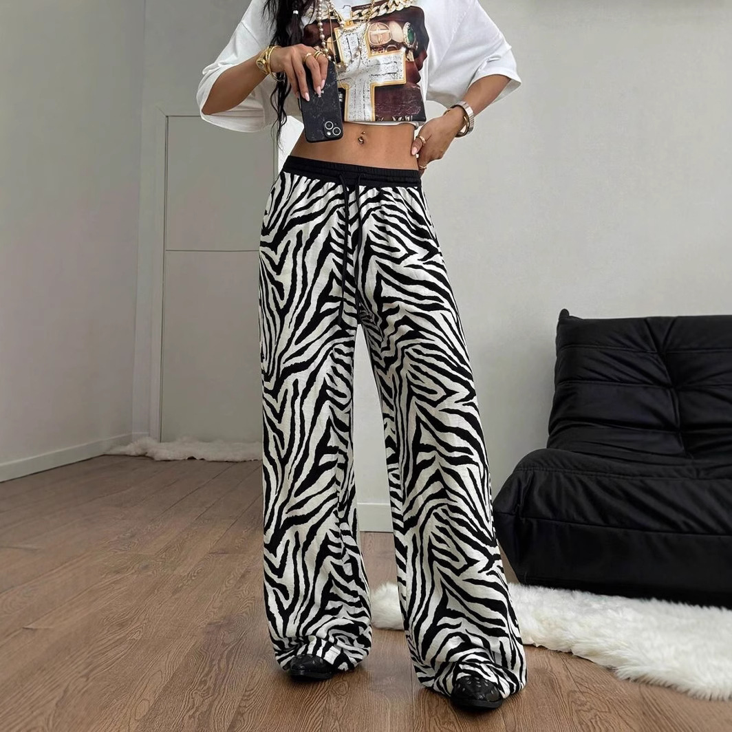 Striped Zebra Print Wide-Leg Lounge Pants
